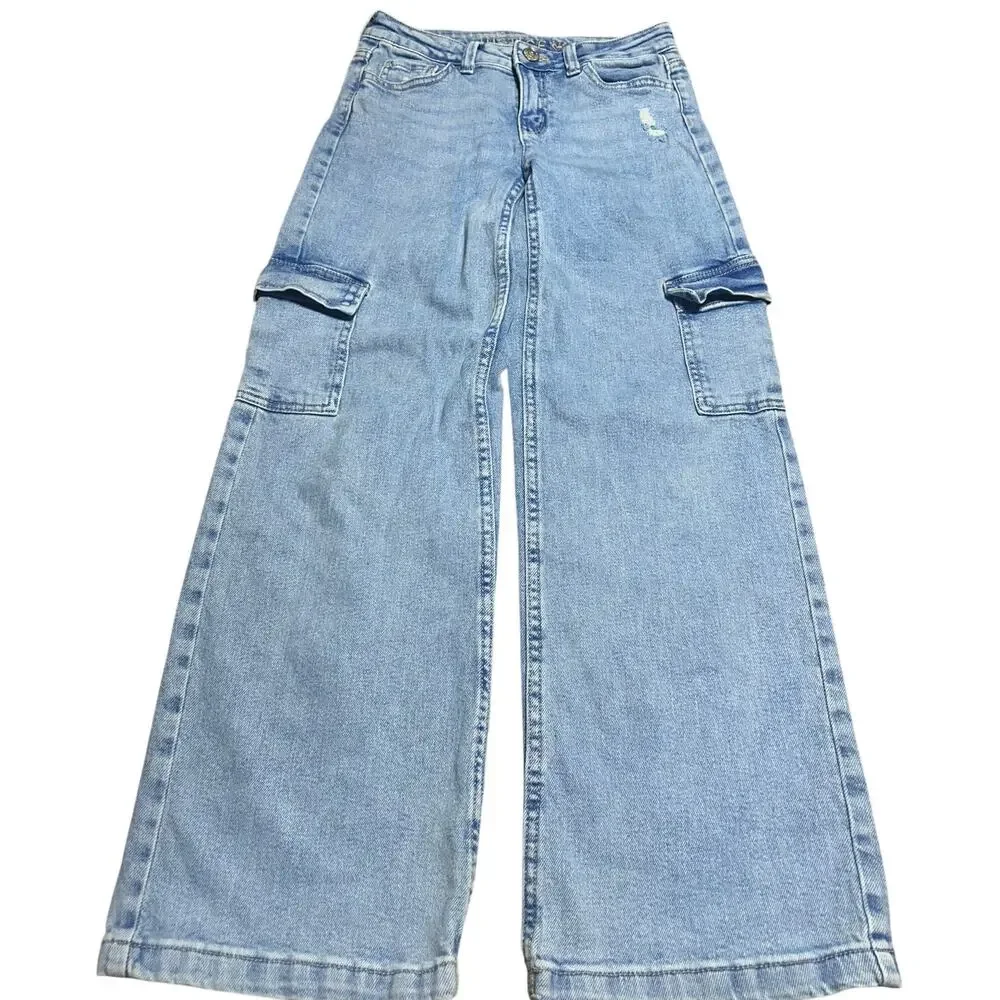 Justice Bromo girls size 12 light wash wide leg denim jeans